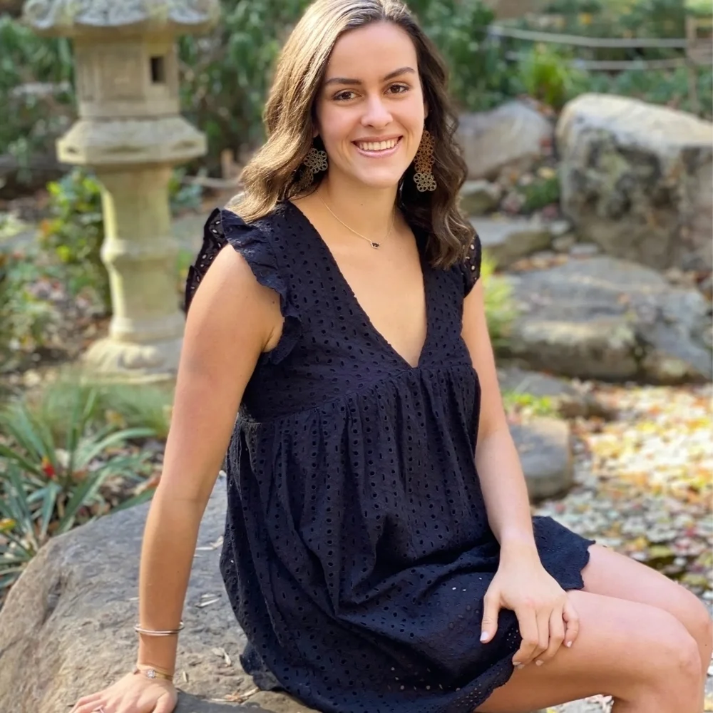 Impeccable Pig Black Eyelet Romper Mini Short Boho - Picture 6 of 10